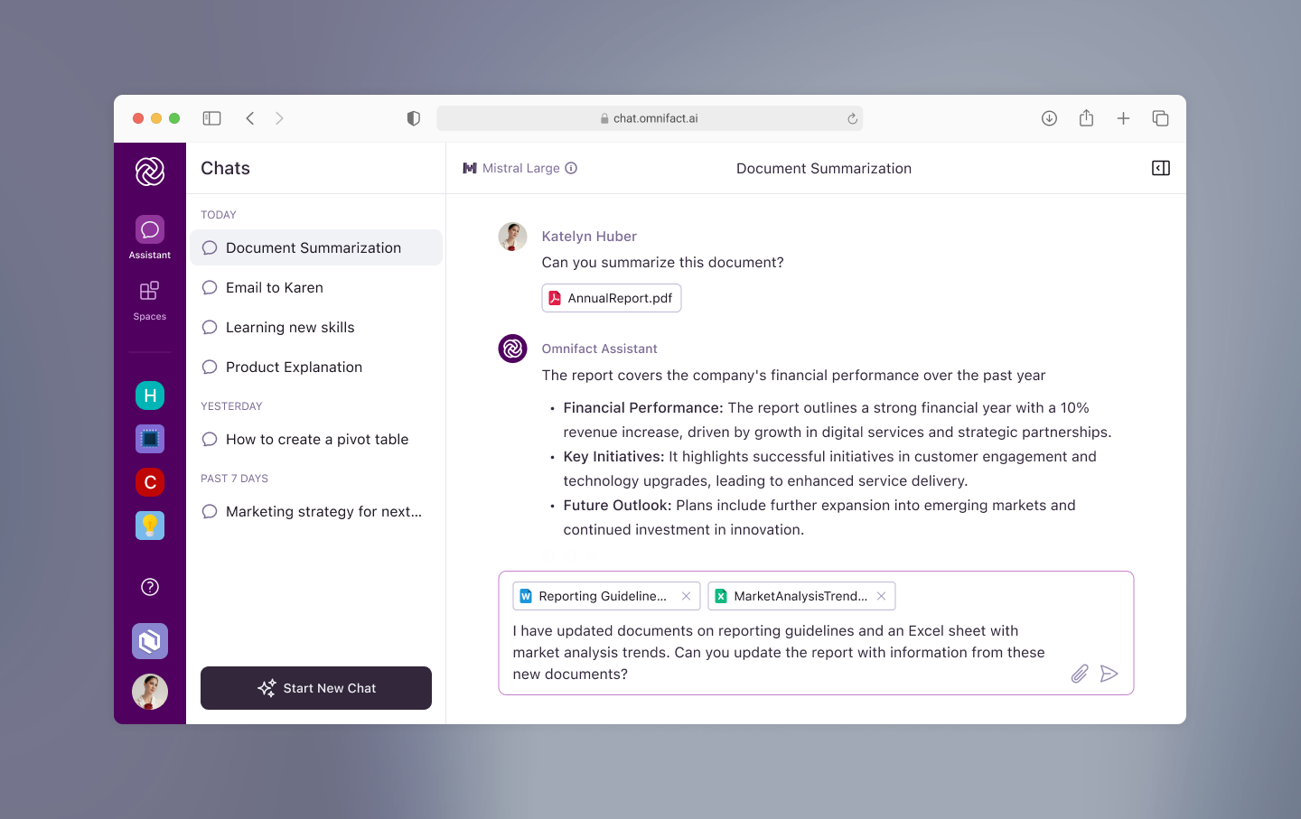 Documents and files can be directly uploaded and processed in chats