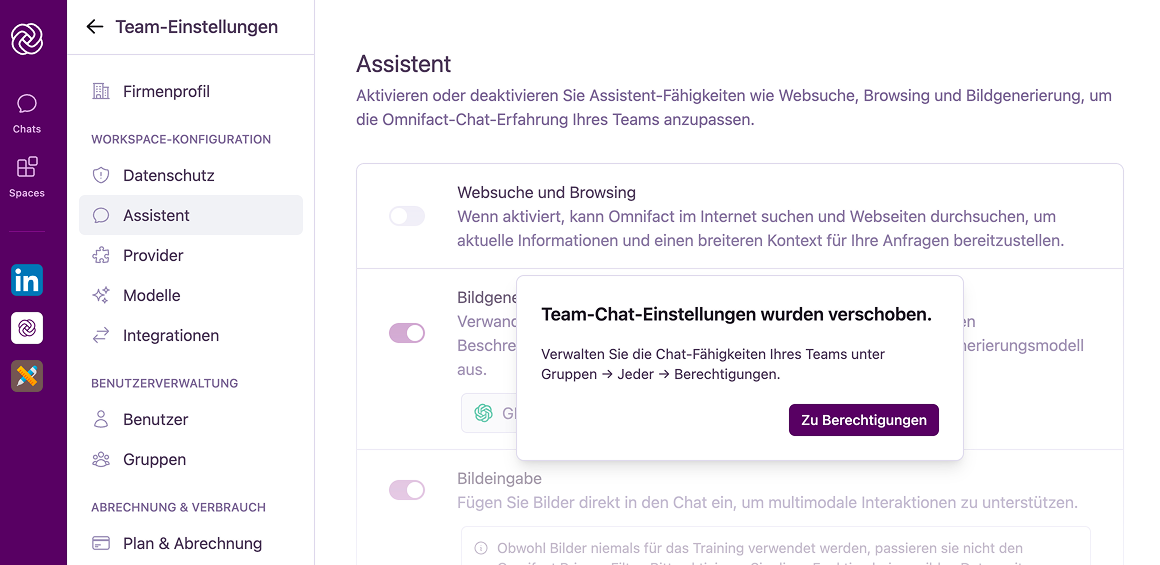 Ersatz für das Assistant-Menü, der zeigt, dass die Verwaltung von Fähigkeiten jetzt in Gruppen erfolgt
