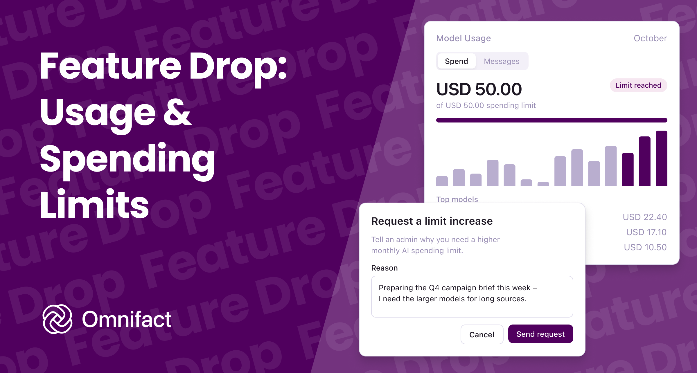 View your personal model usage privately, set fair per-user spending limits, and approve limit increase requests in a few clicks.