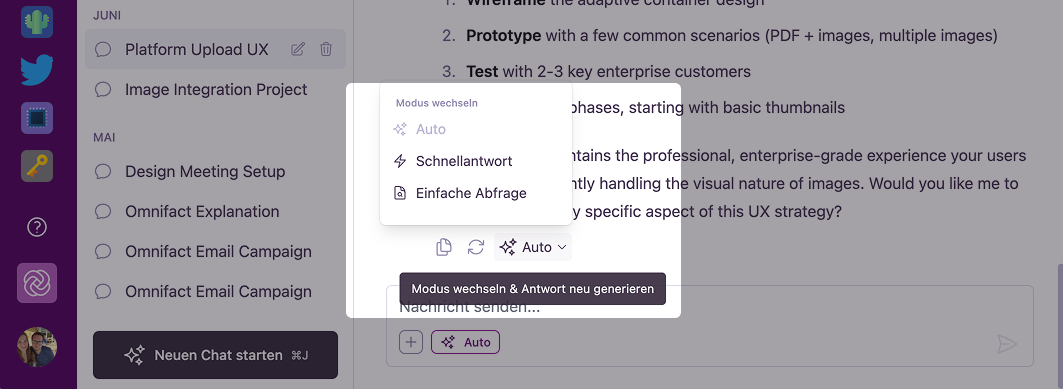 Aktualisierte Chat-Aktionsschaltflächen