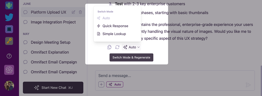 Updated chat action buttons