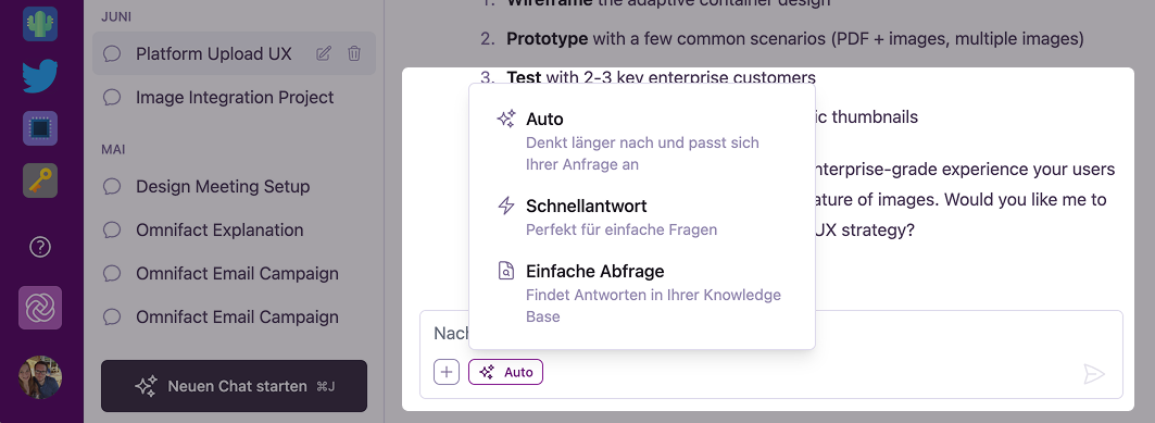 Modus-Auswahl in der Chat-Eingabe